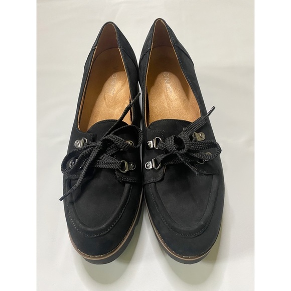 Vionic Teagan Lace Up Lug Sole Loafer Nubuck Leather Comfort Black 9.5 - Picture 2 of 14